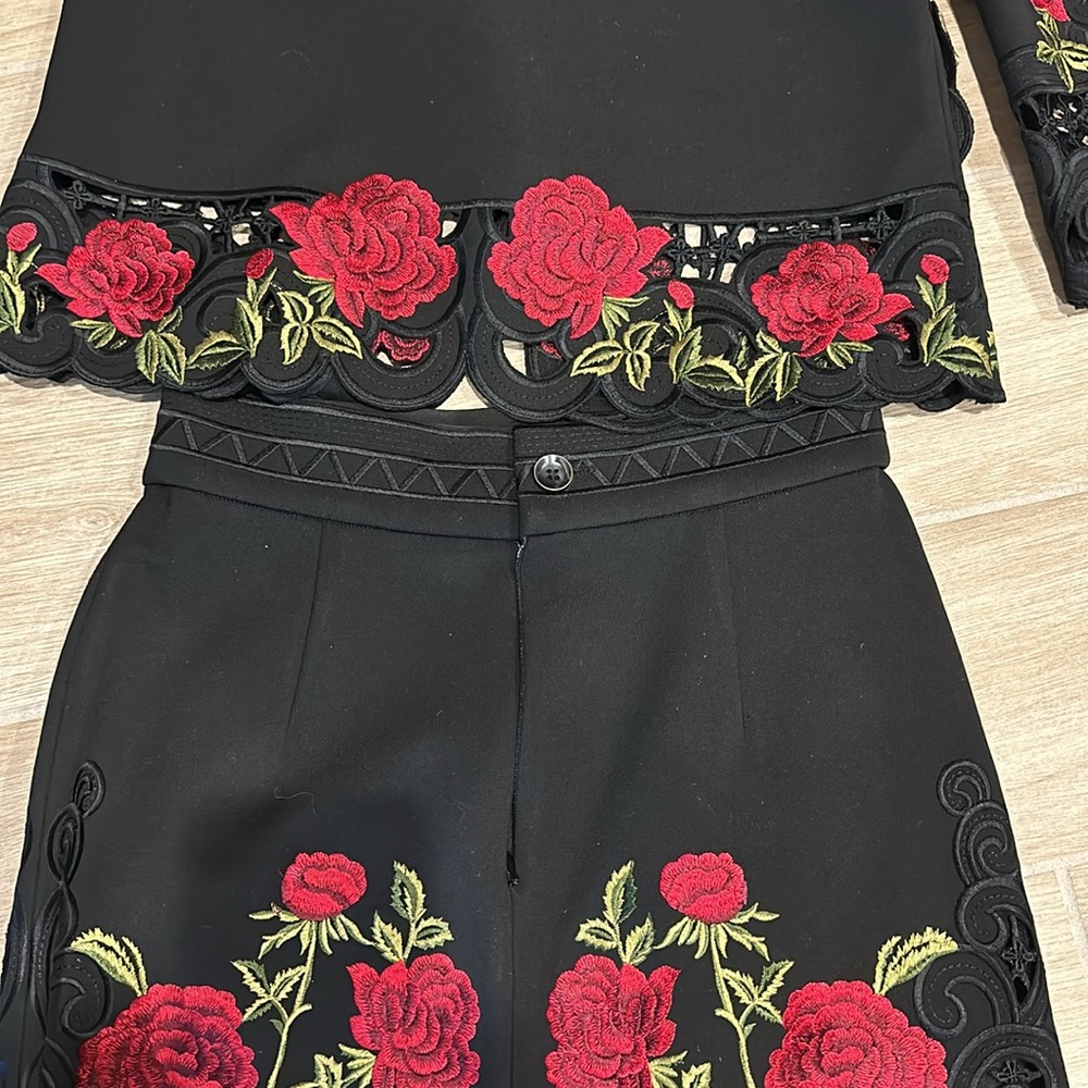 Beautiful suit set rose flowers appliqué Size Small Sunning blazer and skirt - Picture 13 of 14